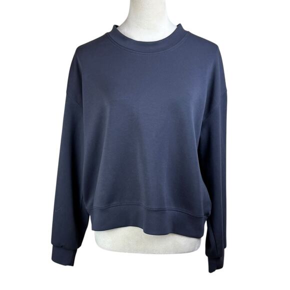 The GREii Dark Gray Cropped Long Sleeve Round Neck Stretch Pullover Sweatshirt - Picture 1 of 12
